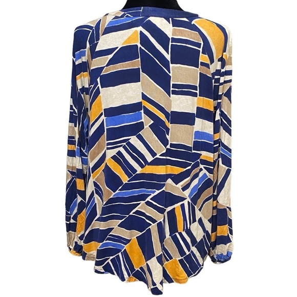 Chico’s Geometric Lace Up Blouse Size Large Blue Orange Abstract Print Top - Picture 7 of 11